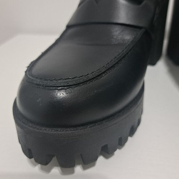 Steve Madden Binary Moto Boho Chic Goth Platform Loafer Chunky Heel Sz 9.5 Black - Picture 12 of 15